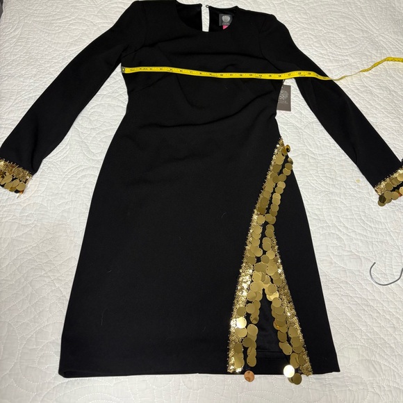 NWT - Vince Camuto Black Long Sleeve Crepe with Paillette Sequin Trim - Picture 10 of 10
